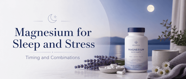 Magnesium supplement beside calming bedtime elements for sleep and stress support